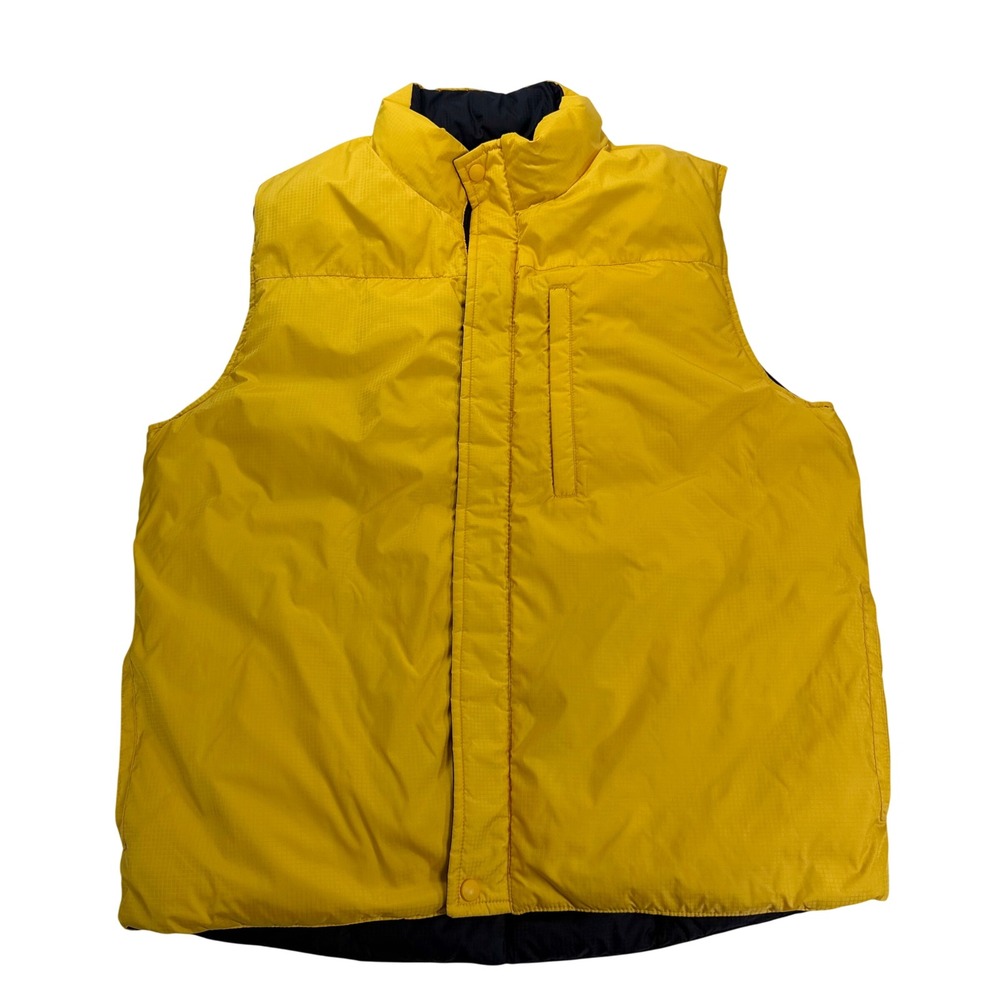 Lands End Mens Yellow Goose Down Puffer Vest Ripstop M 38-40 Navy Blue Lining